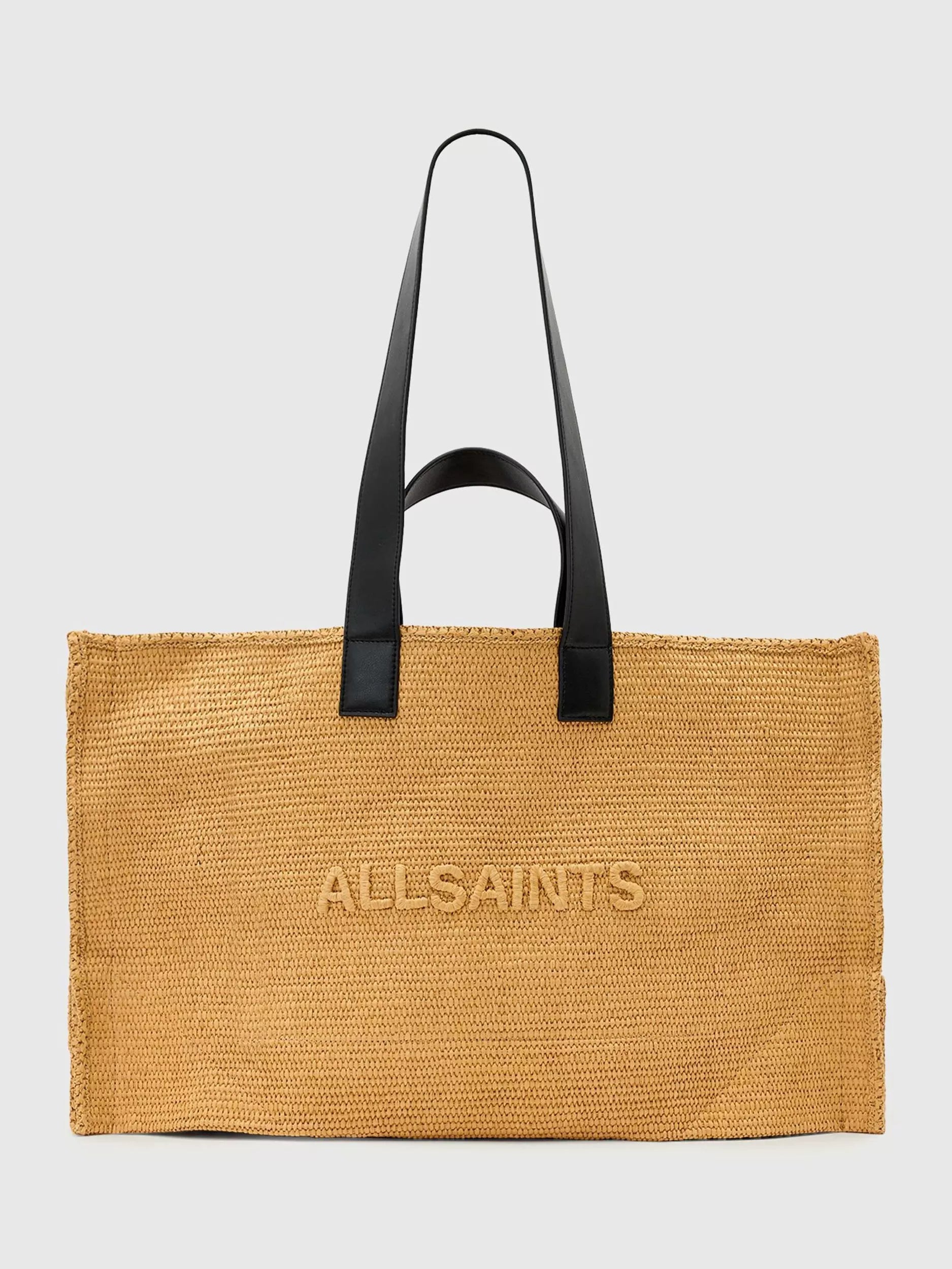 AllSaints Lutece raffia tote, biscuit brown, imported from the UK