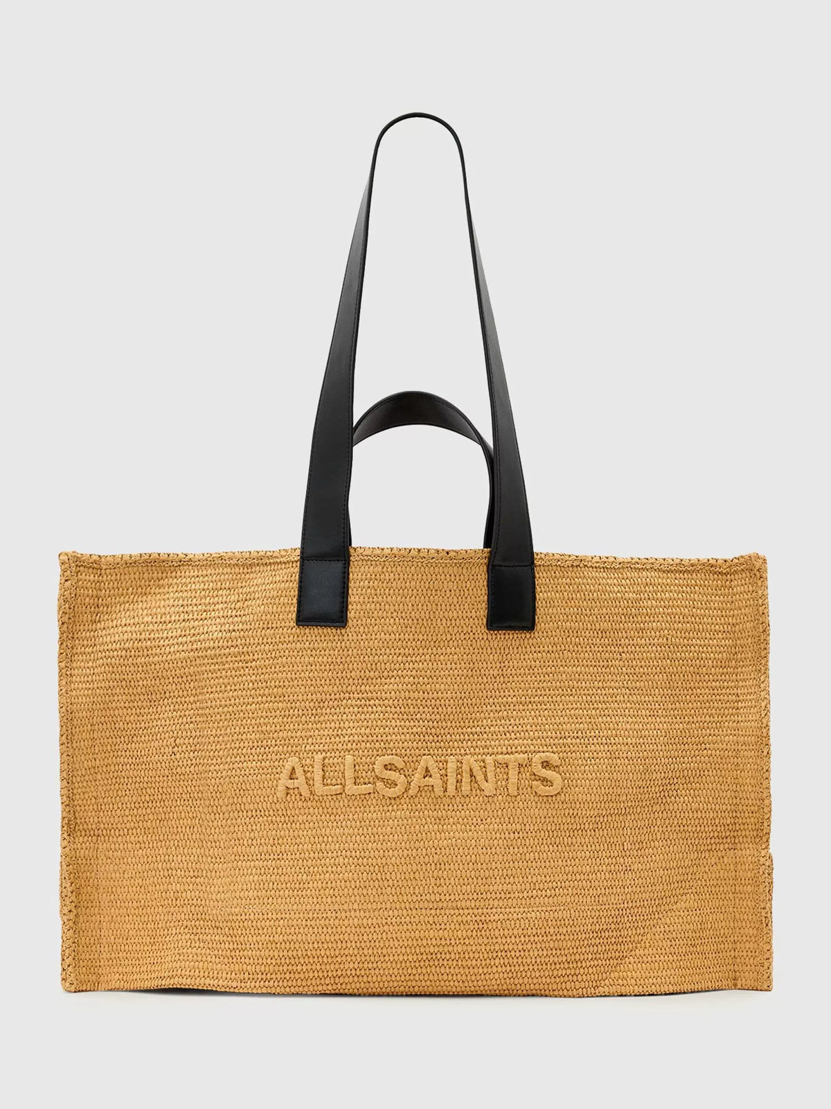 AllSaints Lutece raffia tote, biscuit brown, imported from the UK