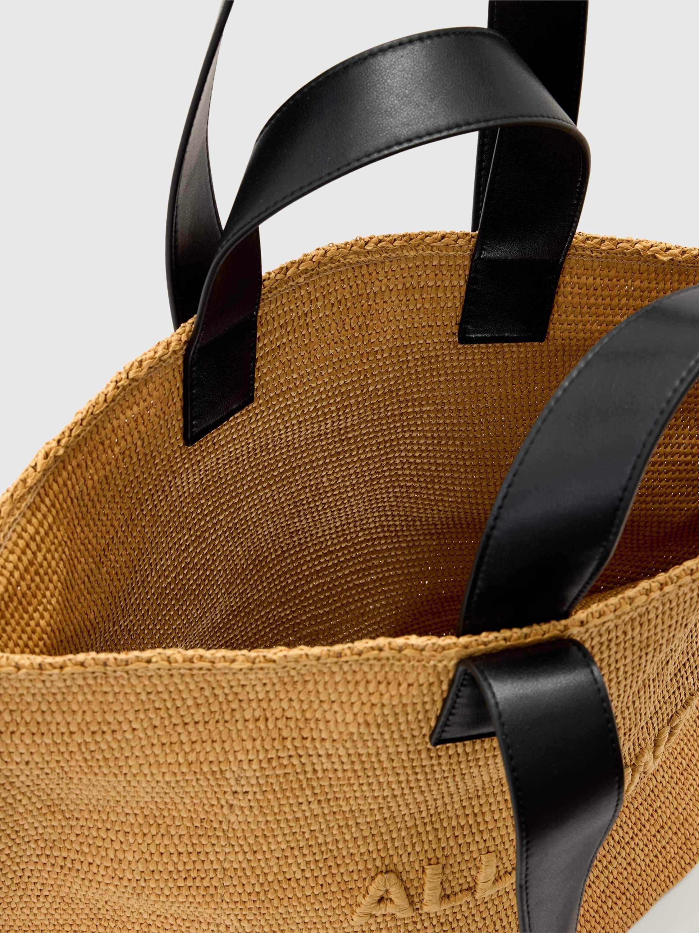 AllSaints Lutece raffia tote, biscuit brown, imported from the UK