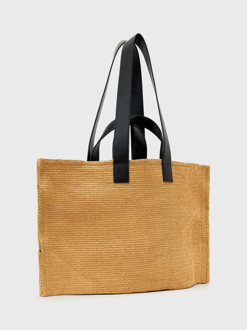 AllSaints Lutece raffia tote, biscuit brown, imported from the UK