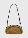 AllSaints Rosalie Leather and Raffia Shoulder Bag, Biscuit Brown