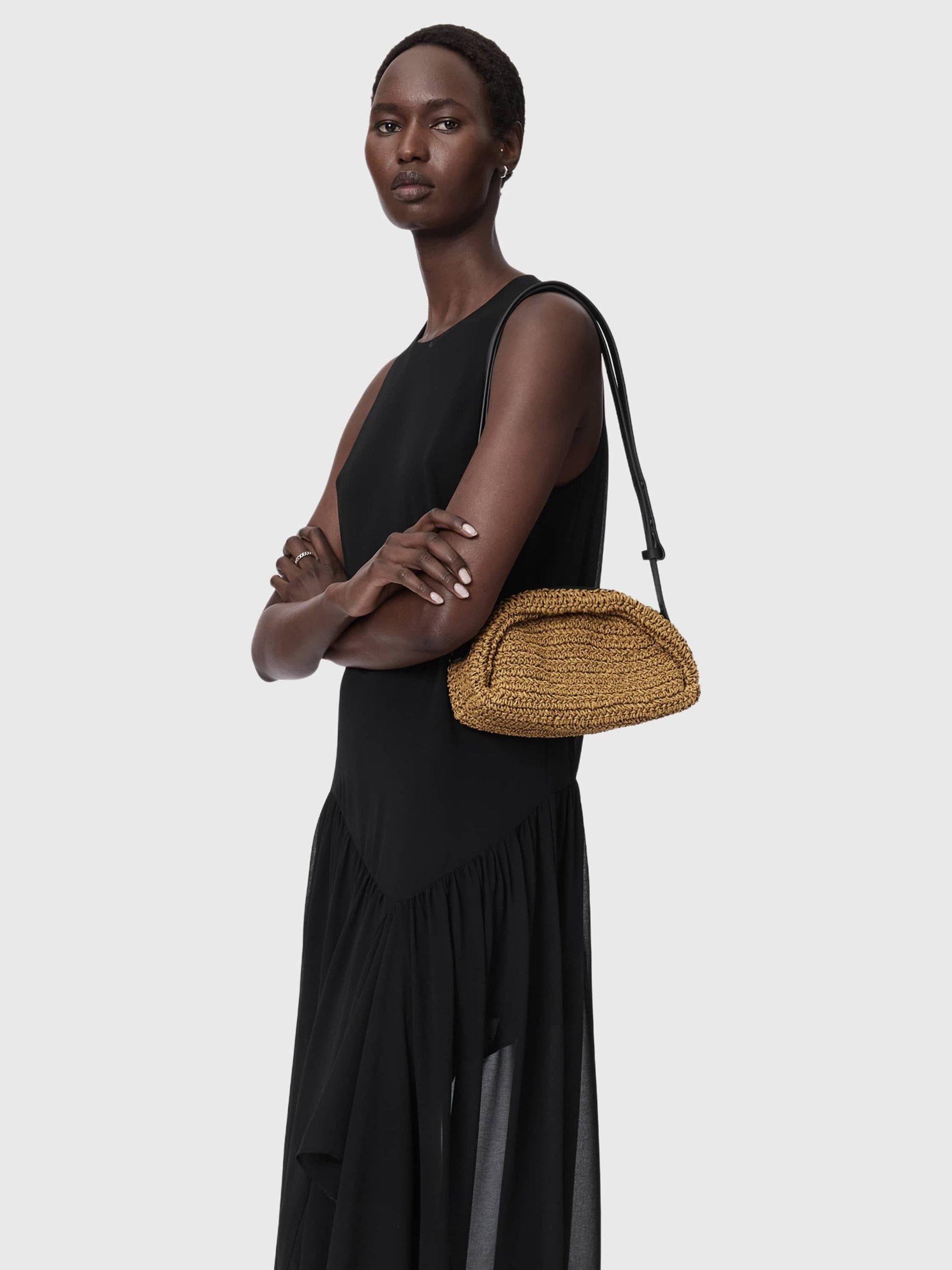 AllSaints Rosalie raffia shoulder bag biscuit brown (British brand)