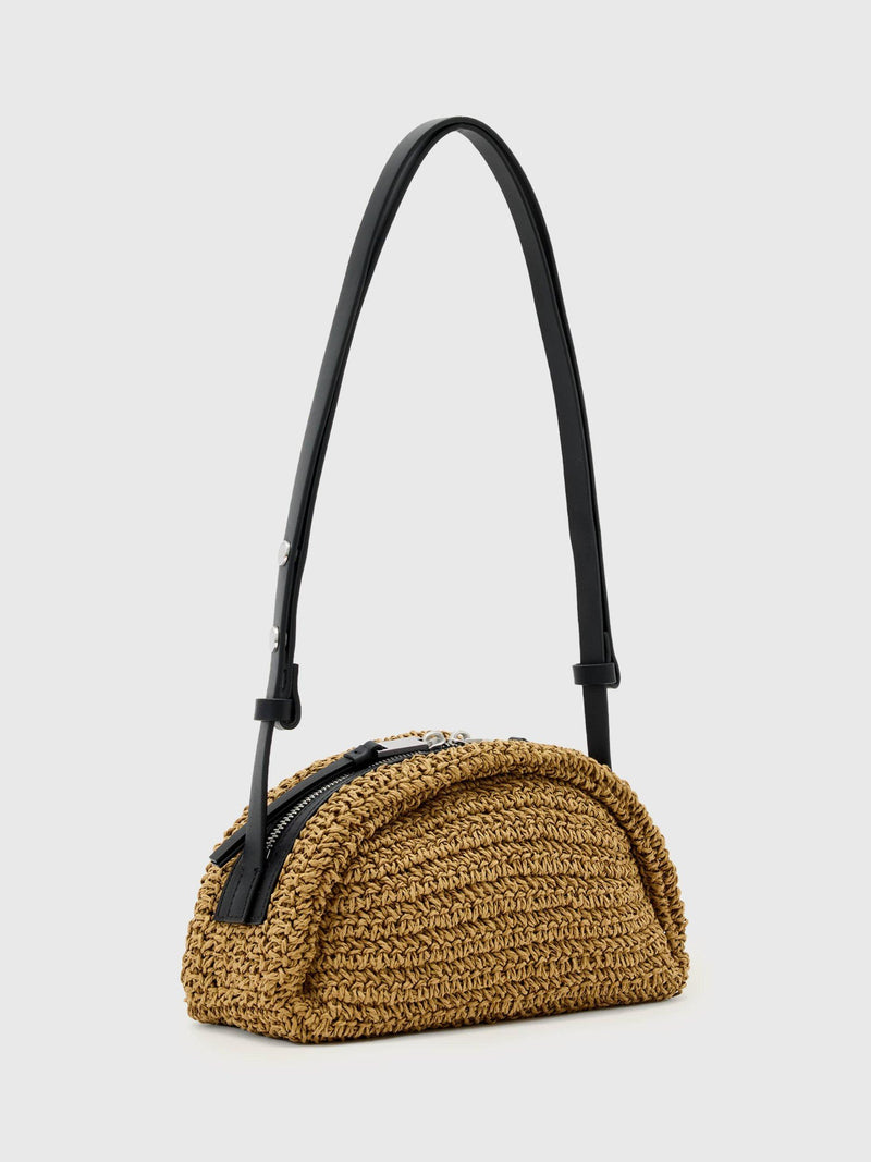 AllSaints Rosalie raffia shoulder bag biscuit brown (British brand)