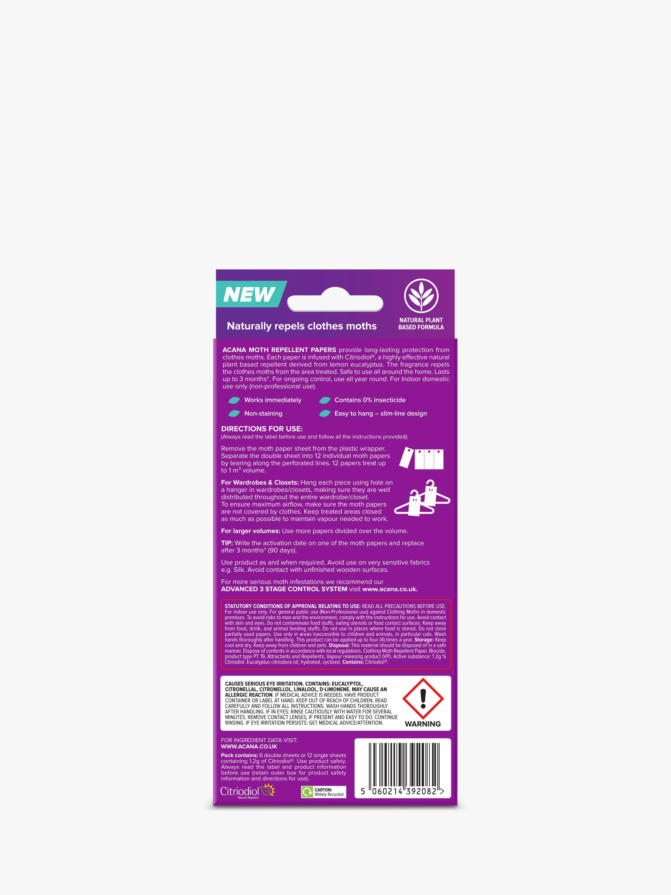 Acana Moth Repellent Papers 12 pack (British brand)