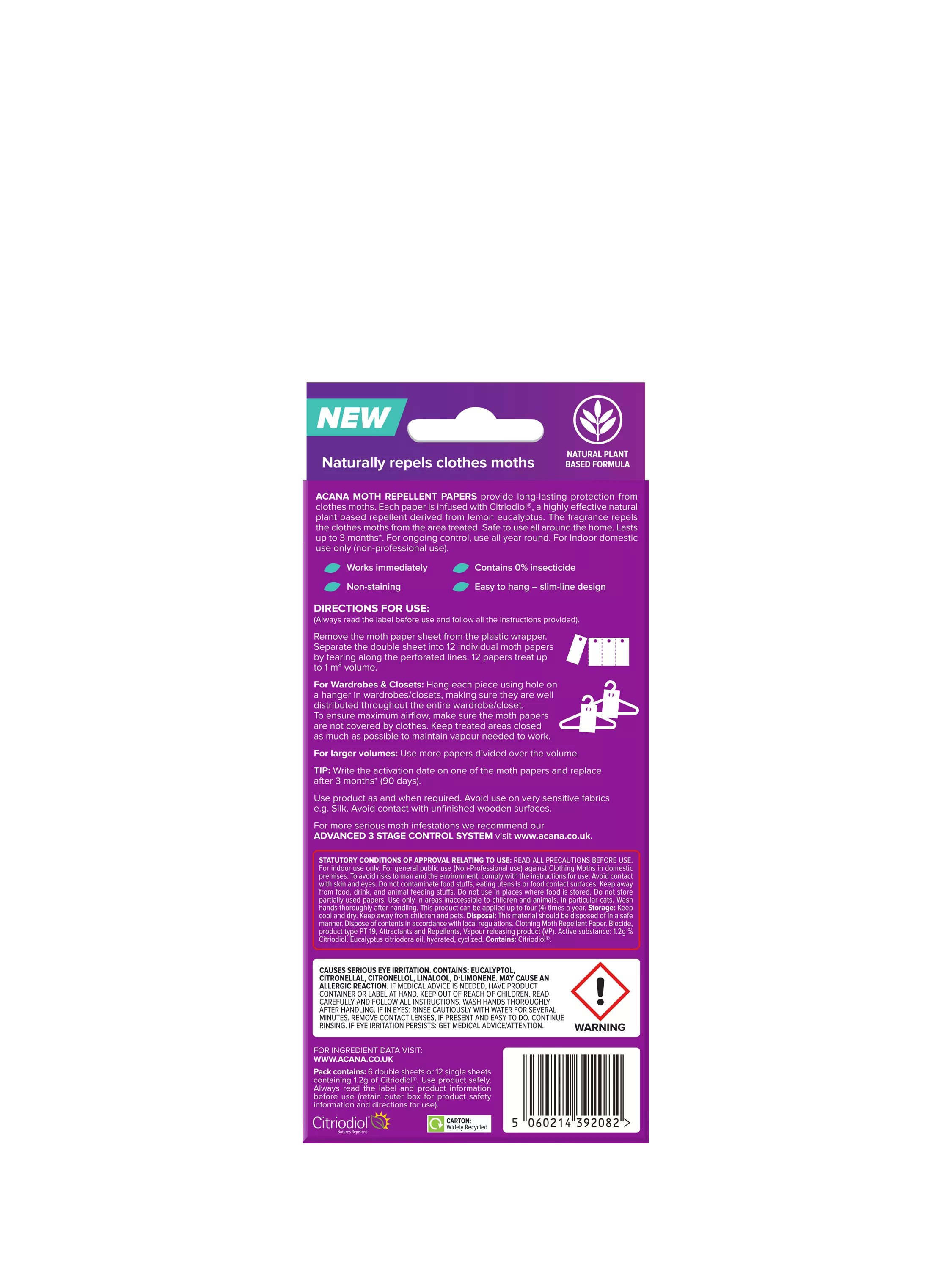 Acana Moth Repellent Papers 12 pack (British brand)