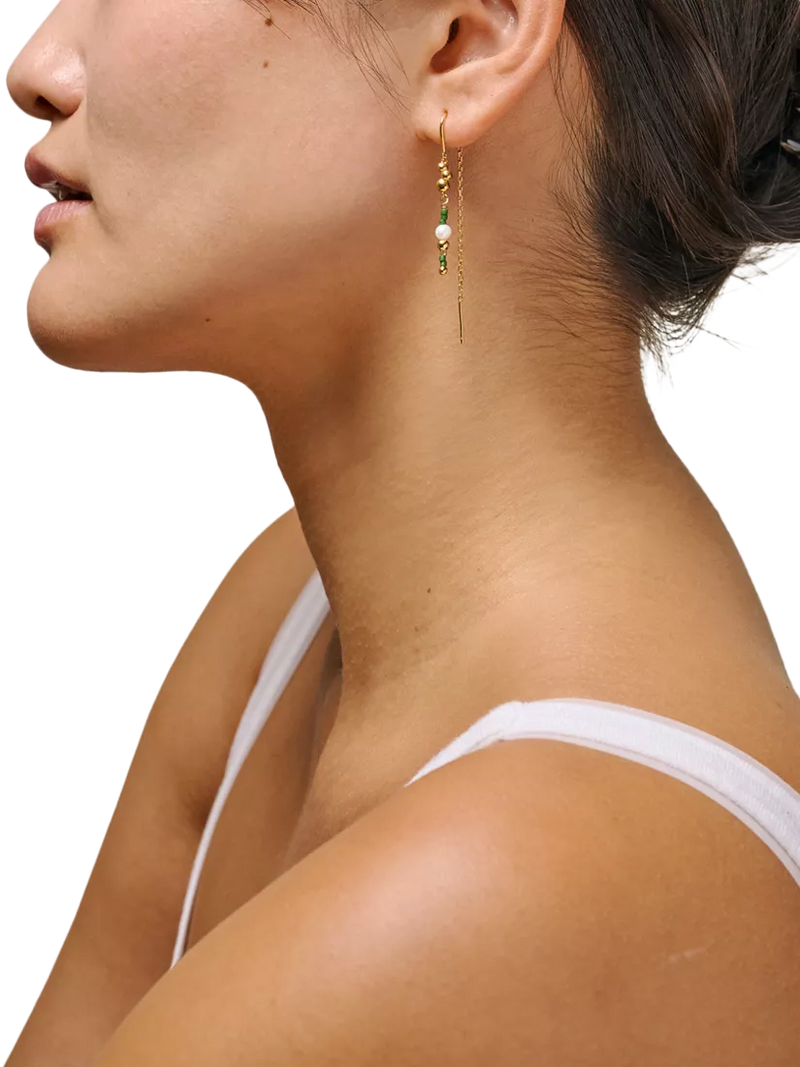 ENAMEL Copenhagen Nara Miyuki chain drop pearl earrings yellow gold (British brand)