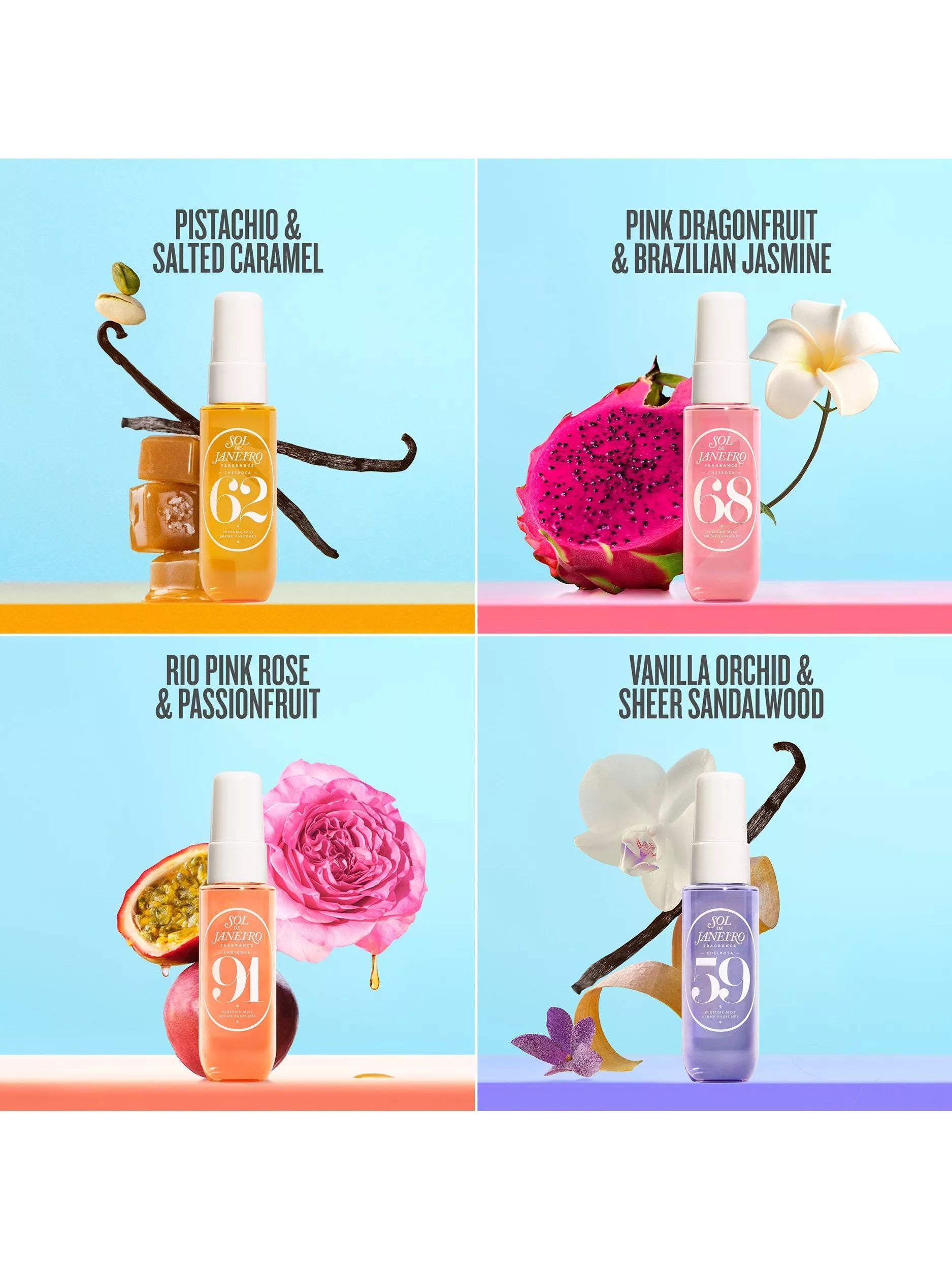 Sol de Janeiro perfume mist gift set with four travel fragrances, UK version