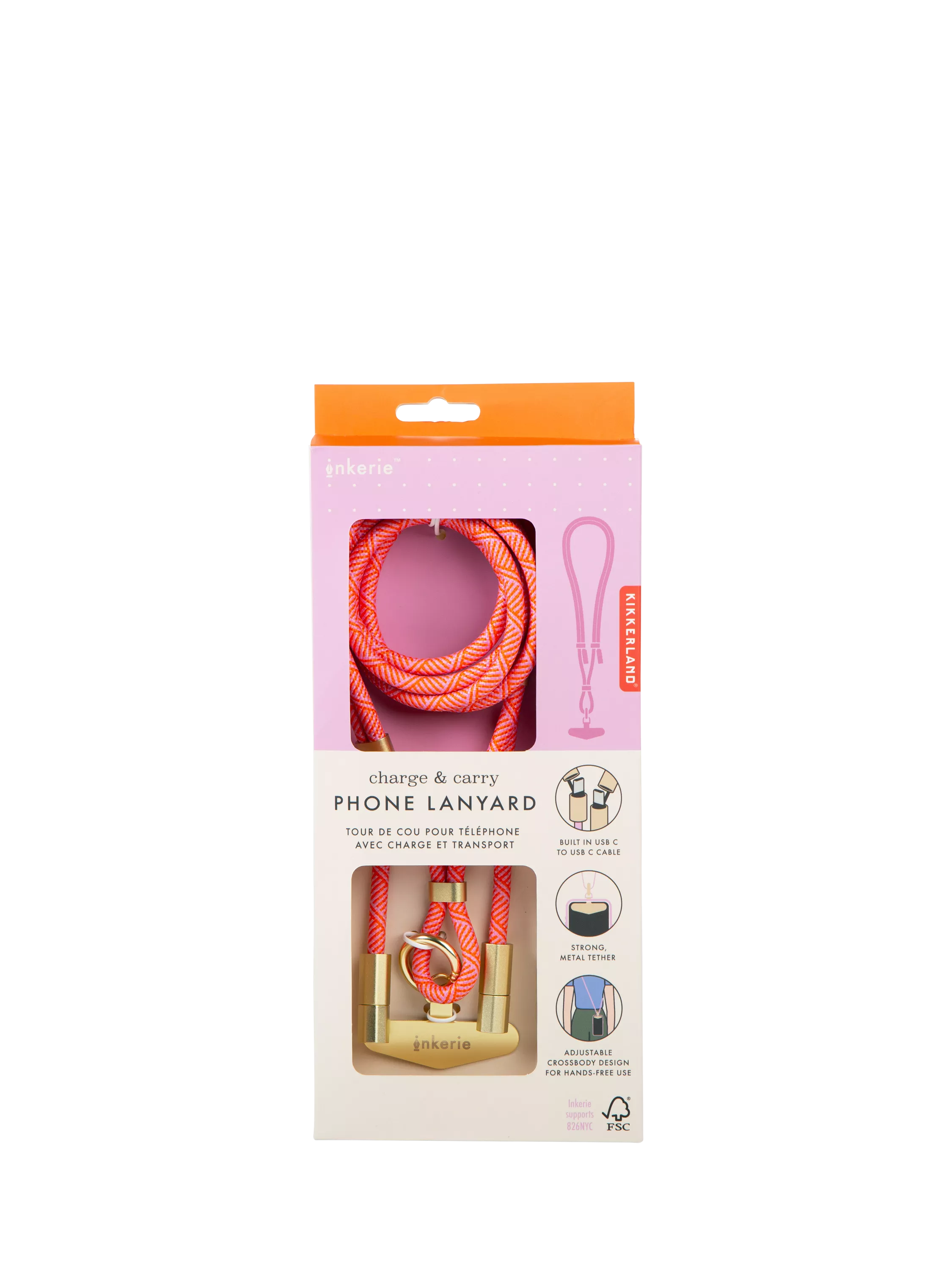 Kikkerland hands-free phone holder with charging cord 150cm - British product