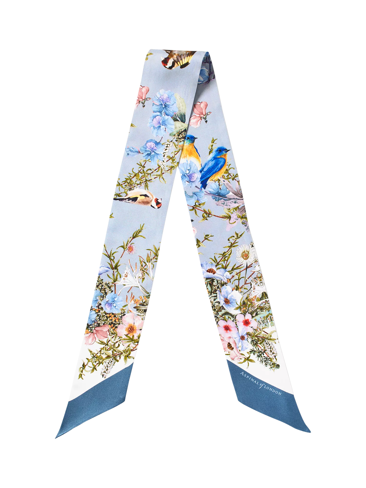 Aspinal of London skinny silk scarf skyblue, imported from the UK