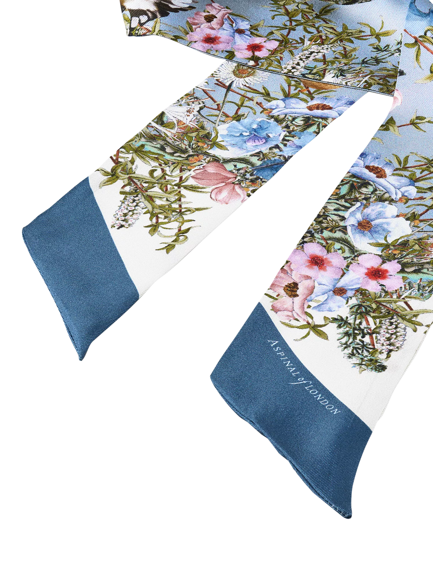 Aspinal of London skinny silk scarf skyblue, imported from the UK