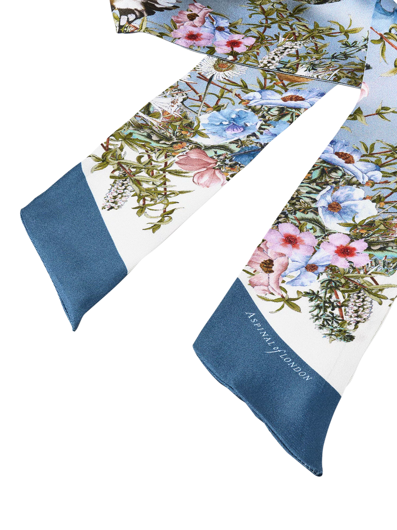 Aspinal of London skinny silk scarf skyblue, imported from the UK