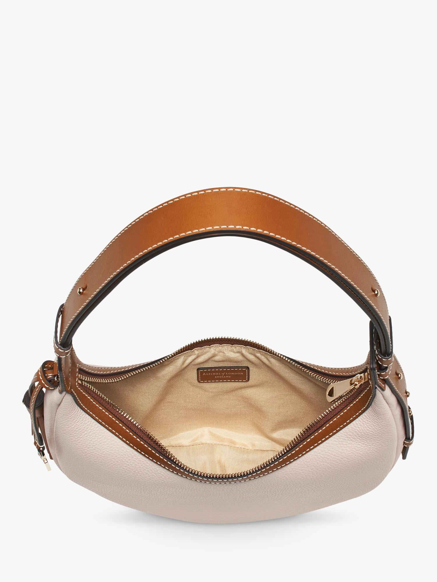 Aspinal of London small crescent bag neutral, imported from the UK