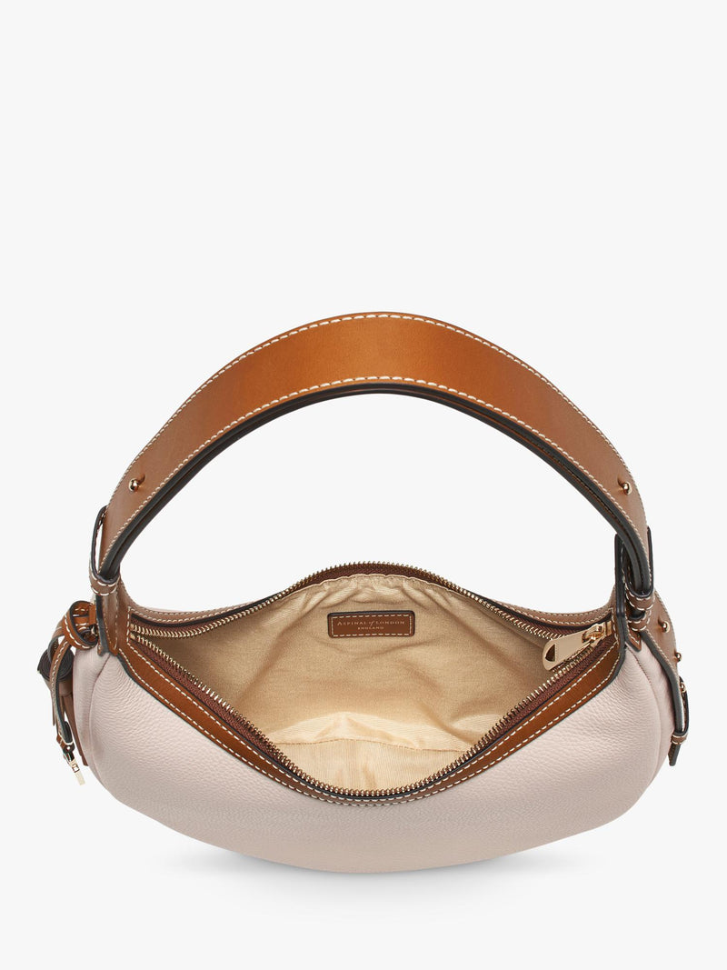 Aspinal of London small crescent bag neutral, imported from the UK