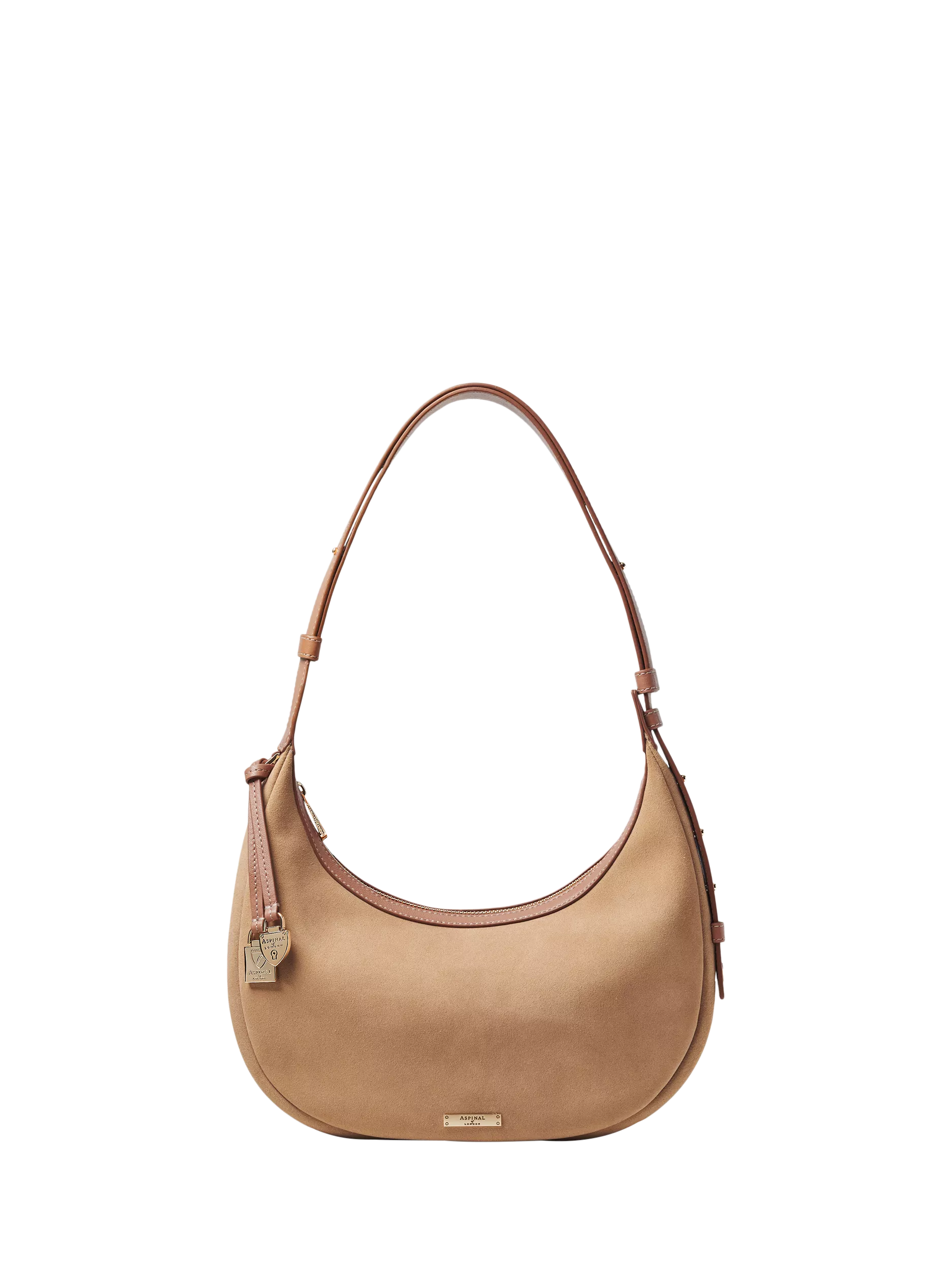 Aspinal of London Soho Suede small crescent bag, UK version