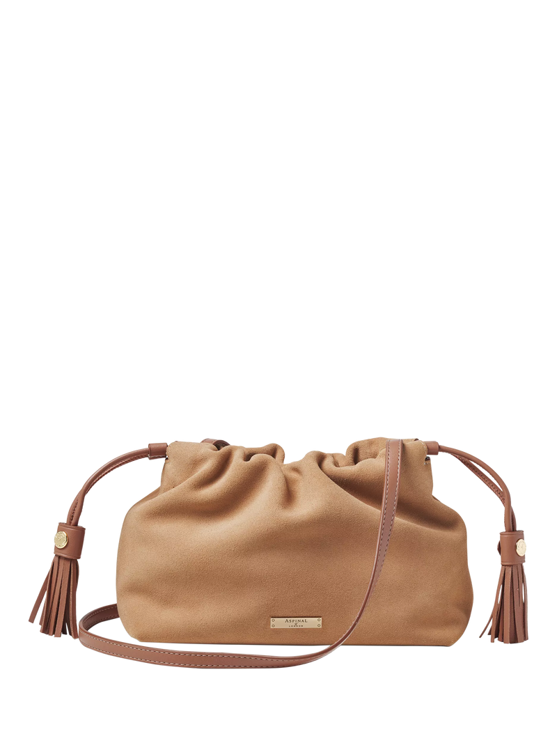 Aspinal of London suede crossbody pouch bag (British brand)