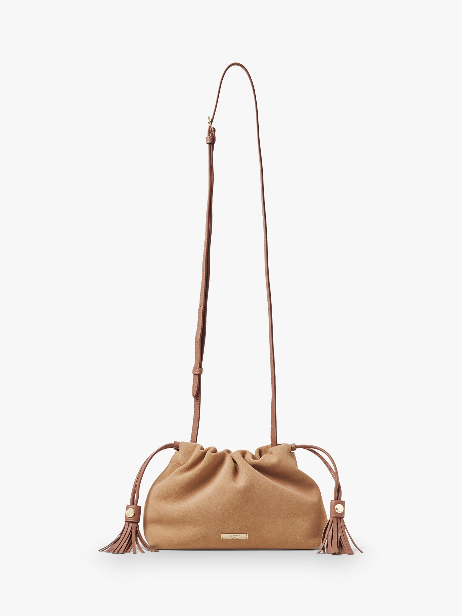 Aspinal of London suede crossbody pouch bag (British brand)