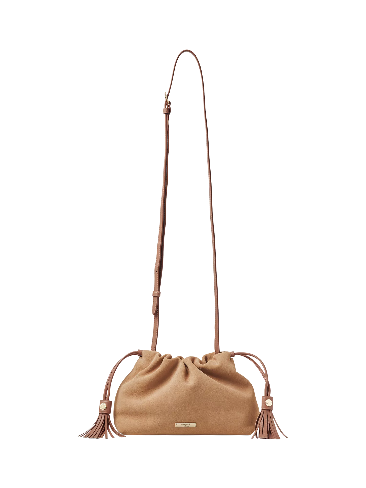 Aspinal of London suede crossbody pouch bag (British brand)