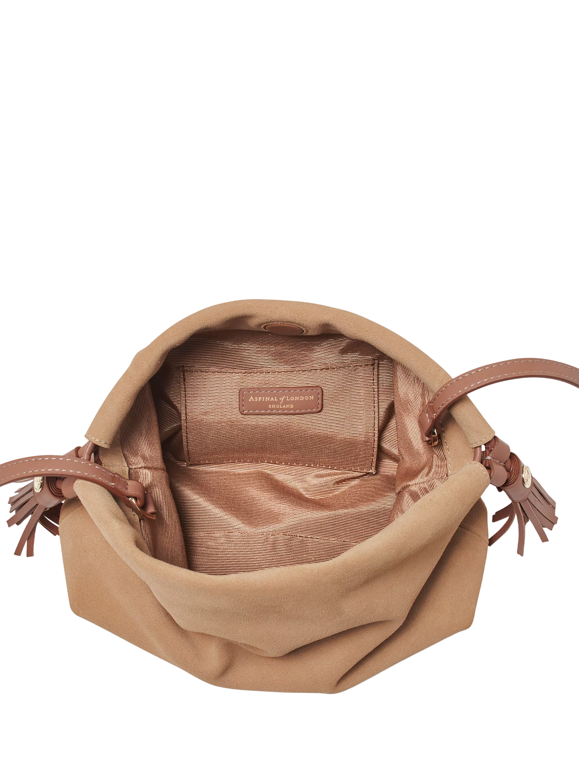 Aspinal of London suede crossbody pouch bag (British brand)
