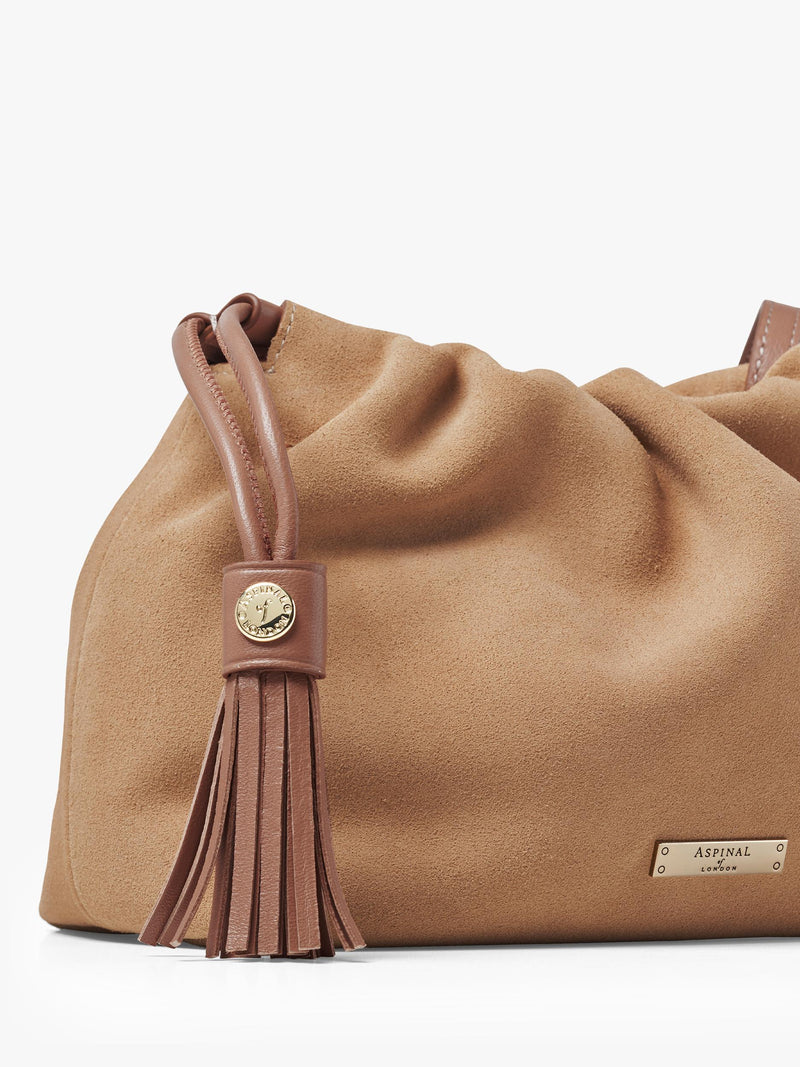 Aspinal of London suede crossbody pouch bag (British brand)