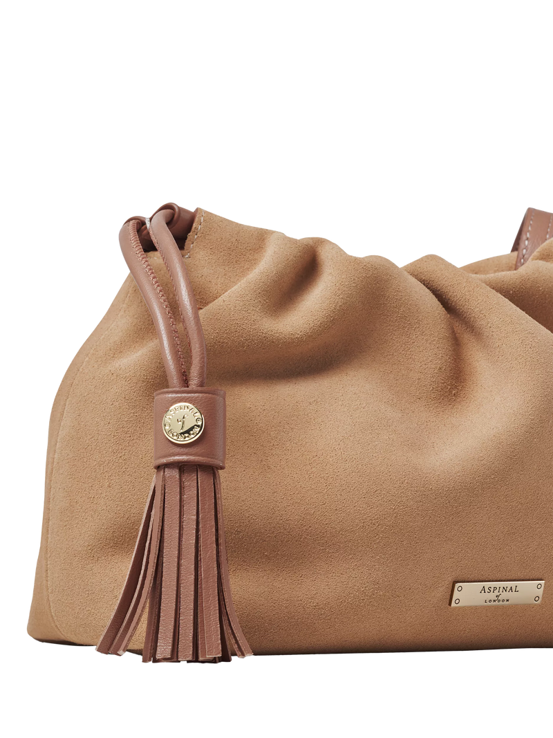 Aspinal of London suede crossbody pouch bag (British brand)