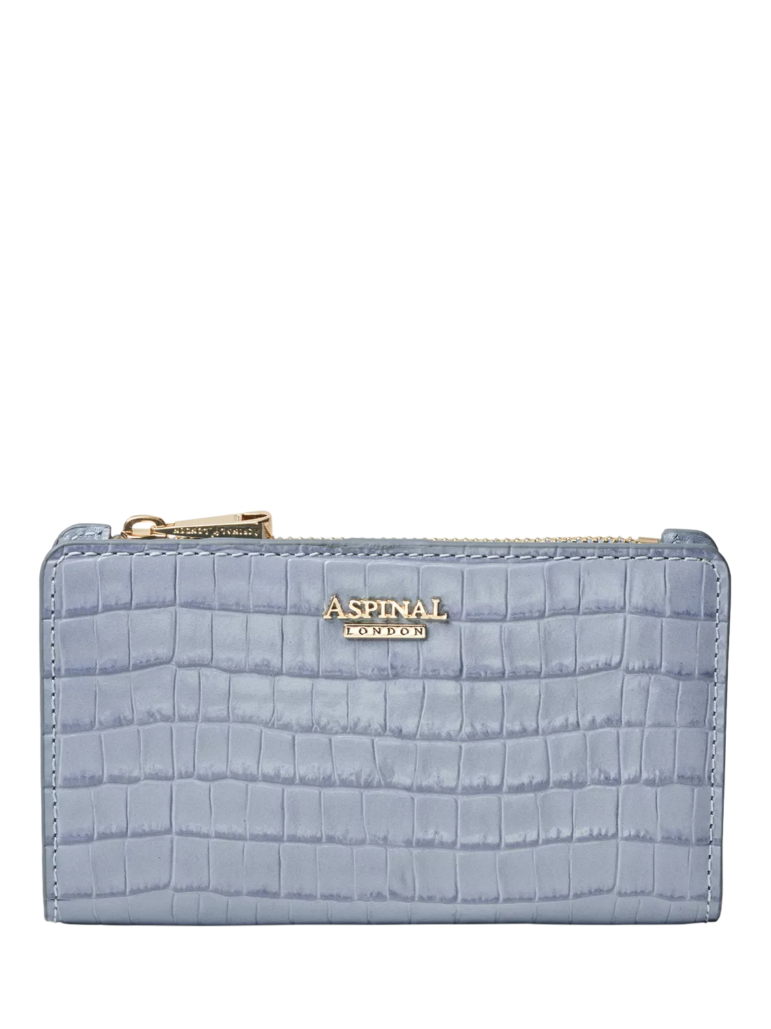 Aspinal of London Mayfair croc-effect leather purse in skyblue - British product