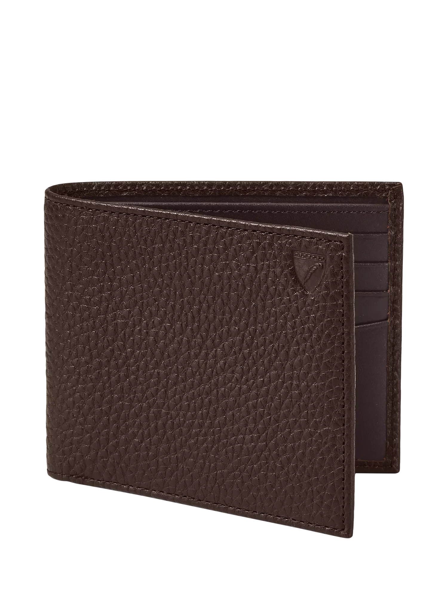 Aspinal of London pebbled leather billfold wallet chocolate, UK version