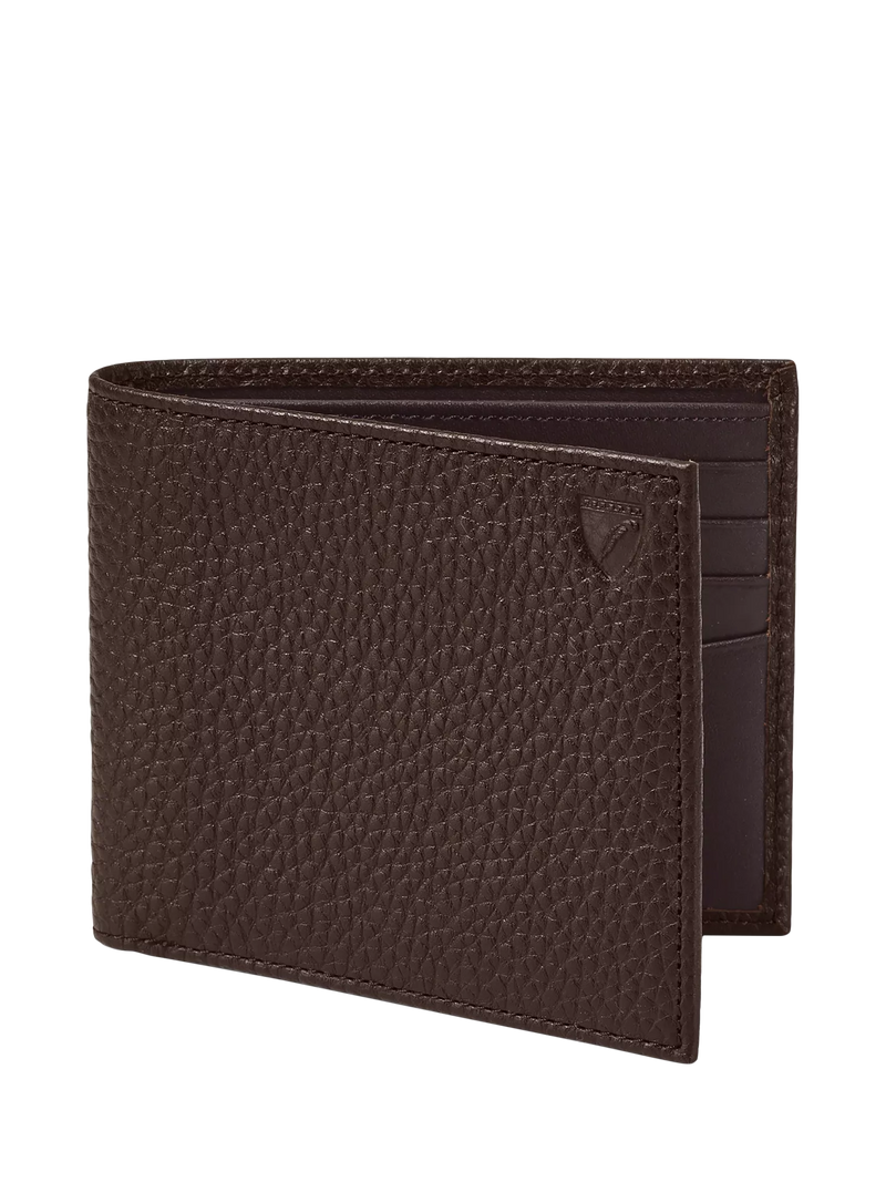 Aspinal of London pebbled leather billfold wallet chocolate, UK version