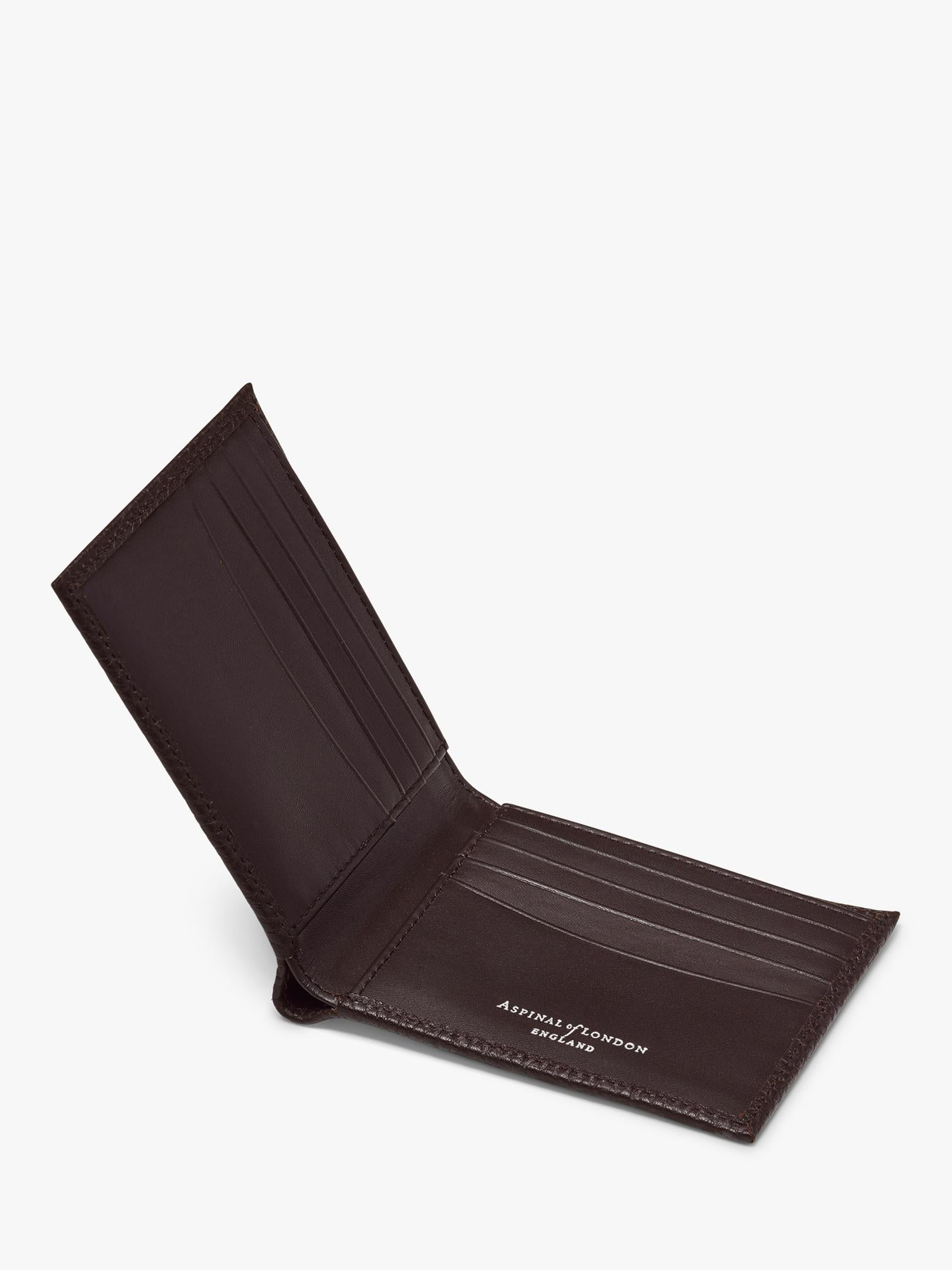 Aspinal of London pebbled leather billfold wallet chocolate, UK version