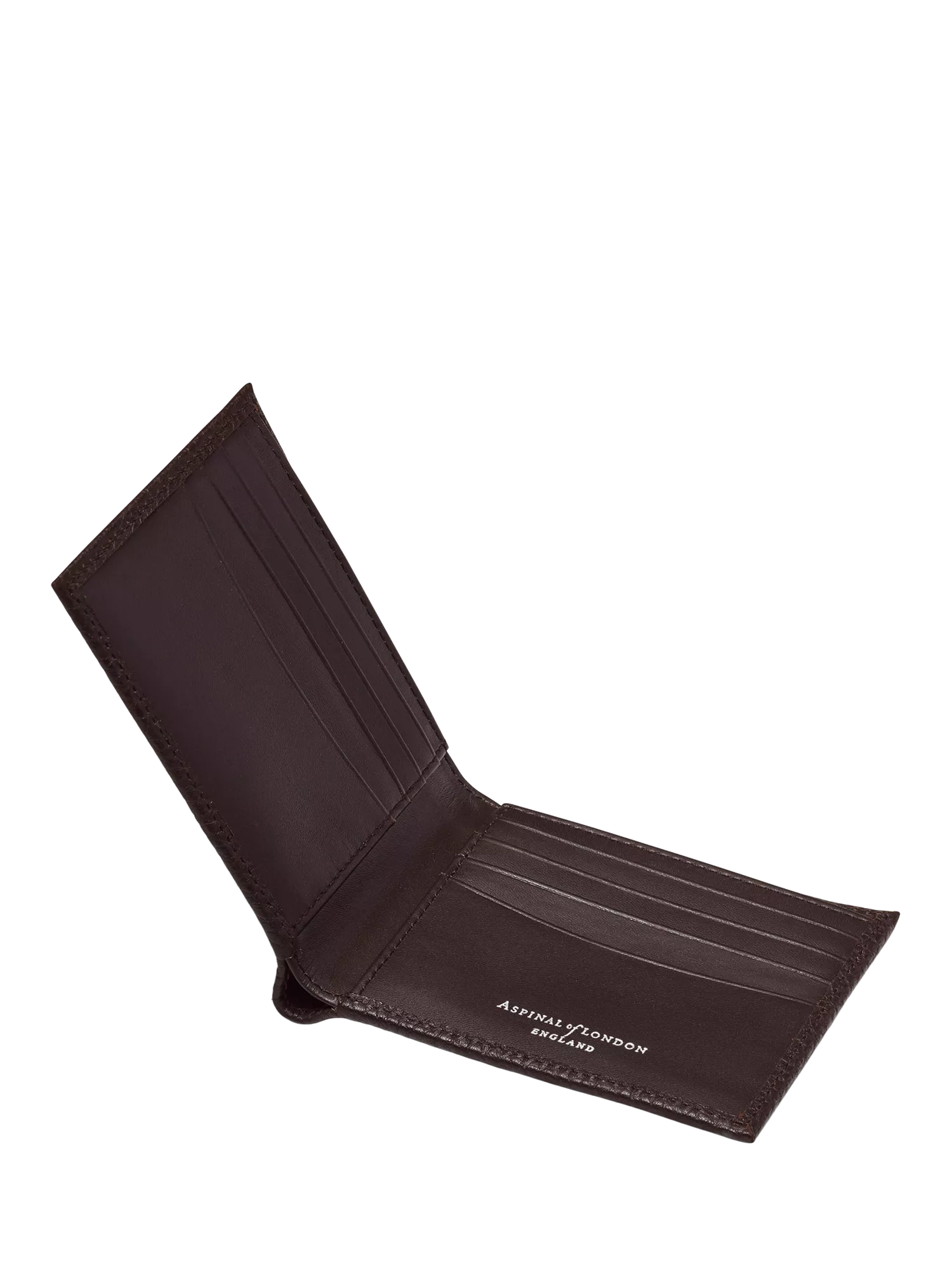 Aspinal of London pebbled leather billfold wallet chocolate, UK version
