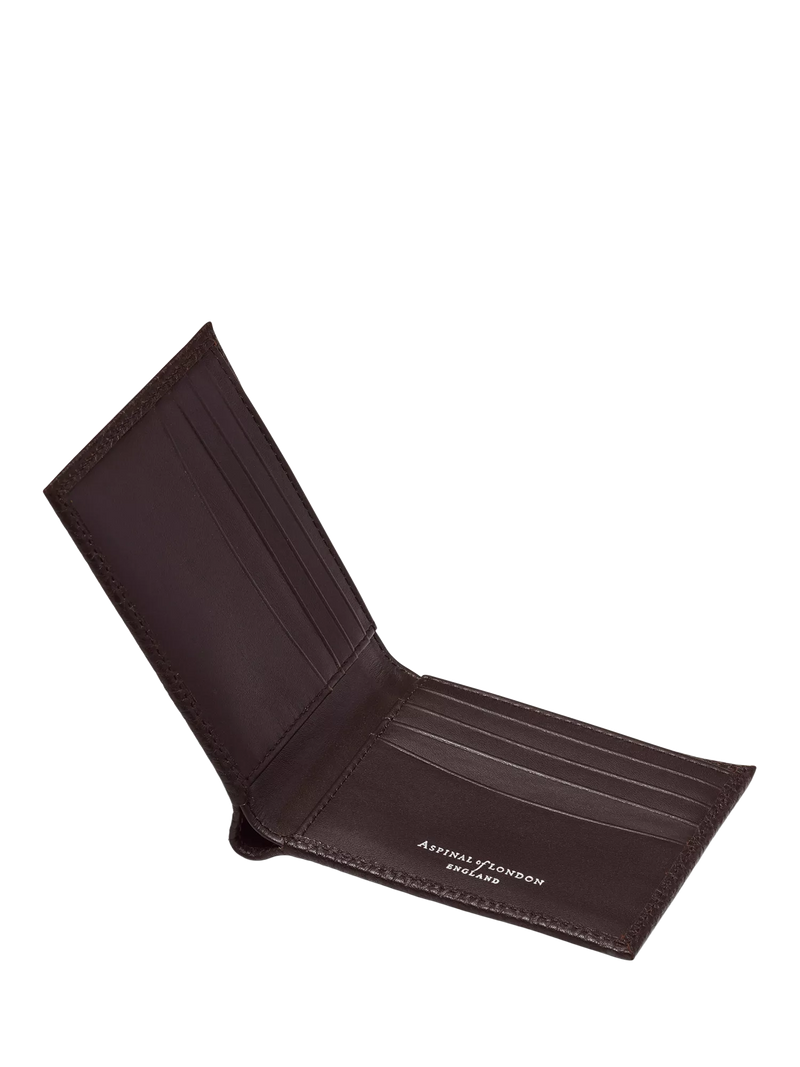 Aspinal of London pebbled leather billfold wallet chocolate, UK version