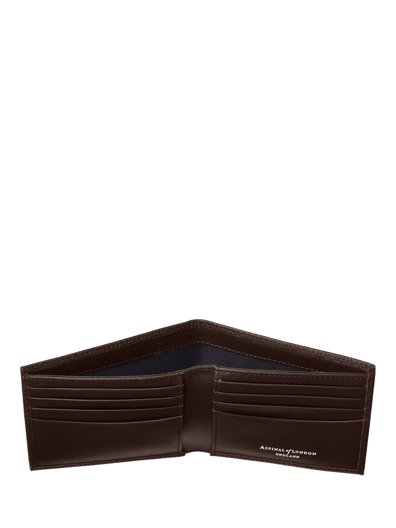Aspinal of London pebbled leather billfold wallet chocolate, UK version