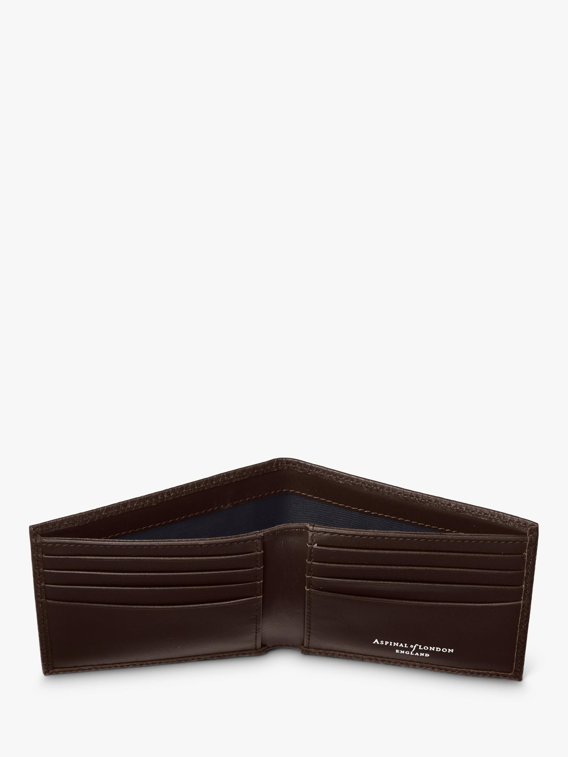 Aspinal of London pebbled leather billfold wallet chocolate, UK version
