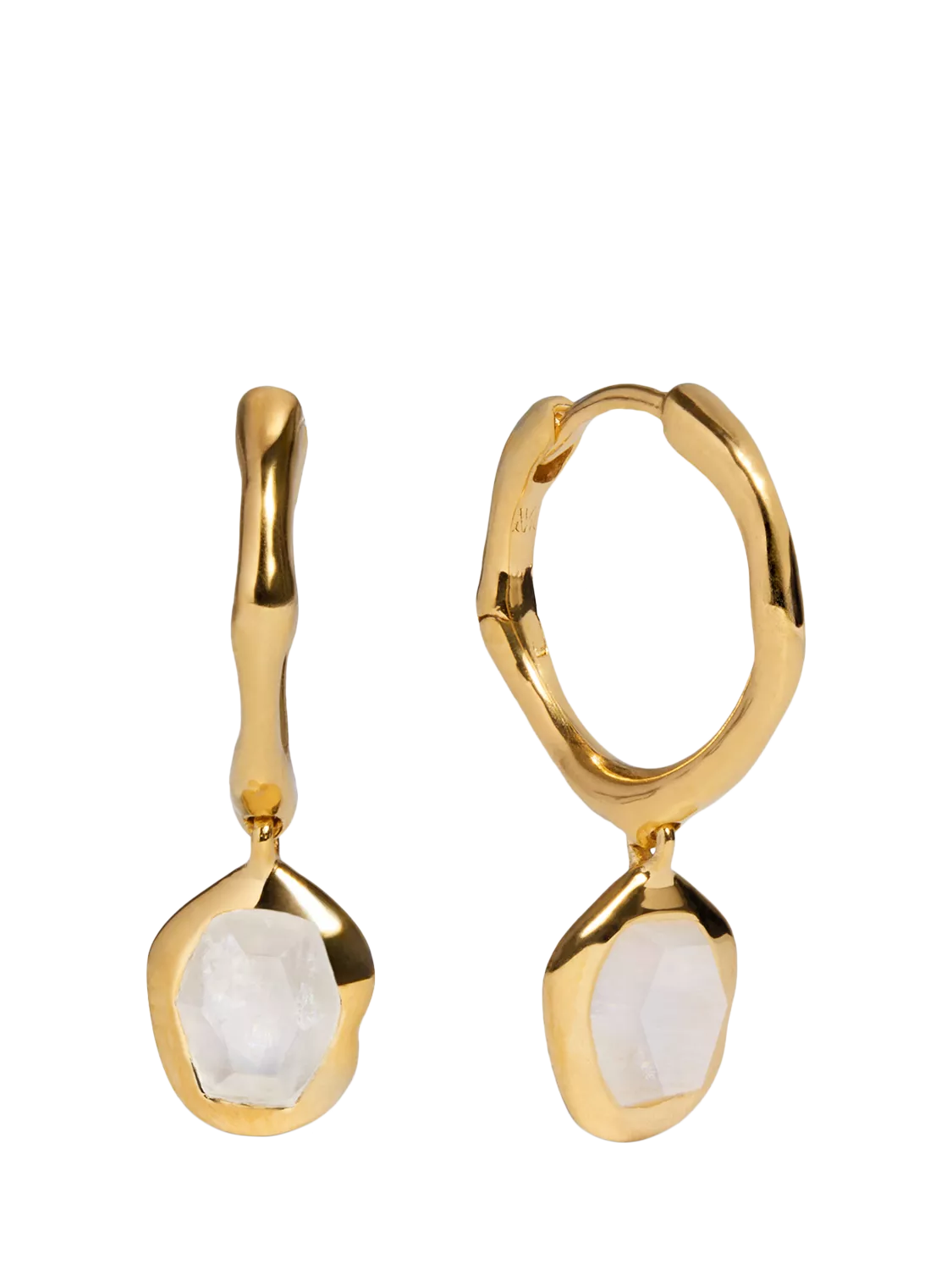 Monica Vinader gold vermeil moonstone hoop earrings, imported from the UK