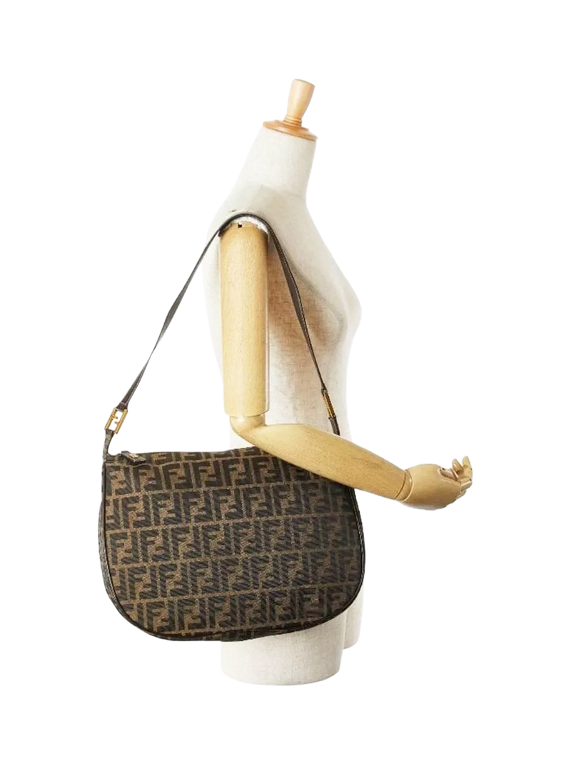 Fendi FF Zucca canvas shoulder bag brown, imported from the UK