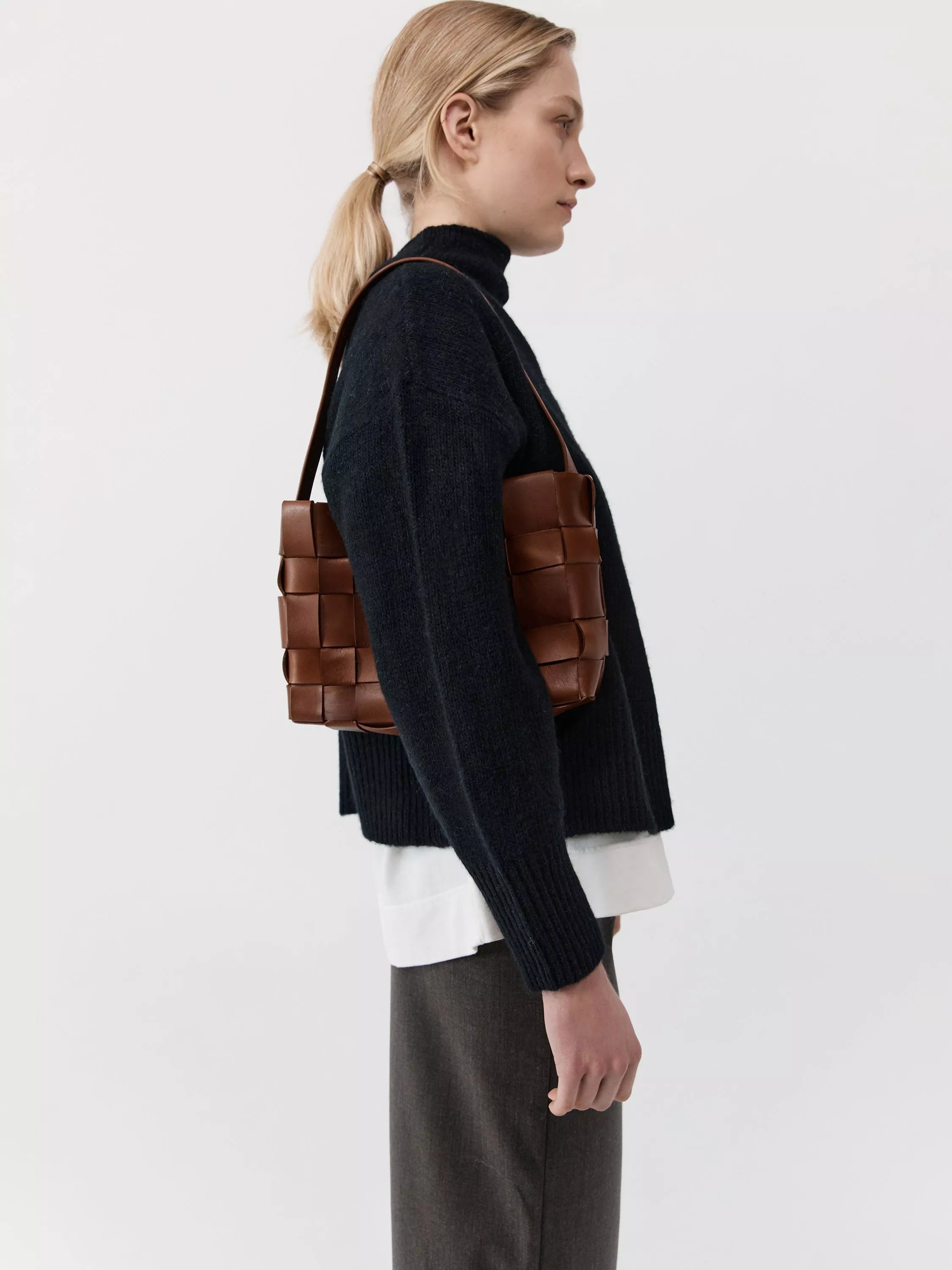 St. Agni woven mini tote in Chestnut, UK version