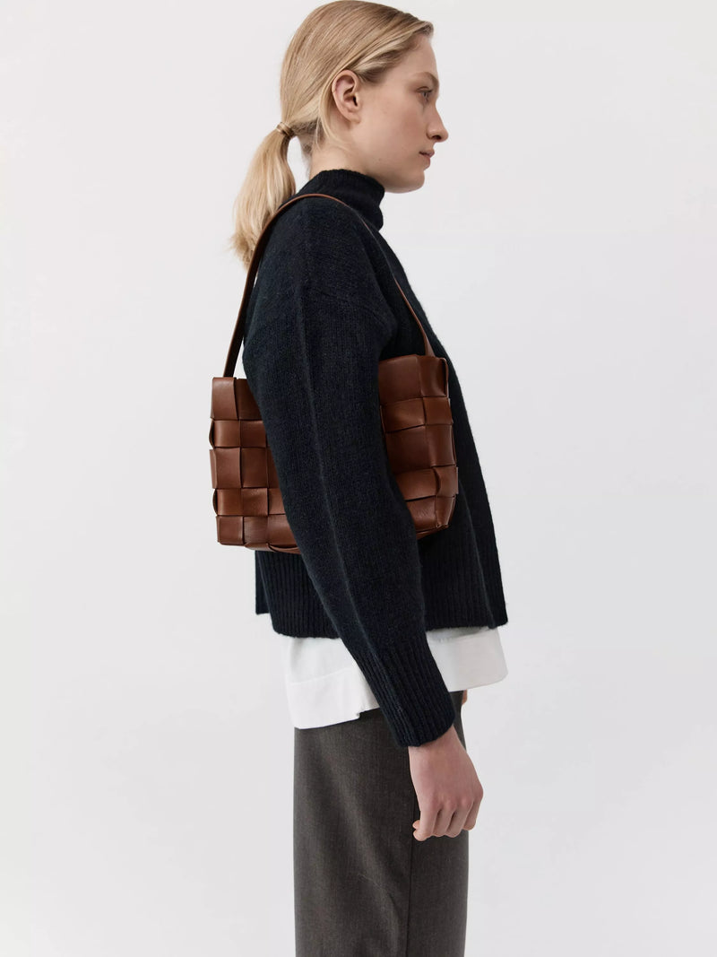 St. Agni woven mini tote in Chestnut, UK version