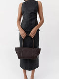 St. Agni woven slim bateau tote bag in coffee, imported from the UK