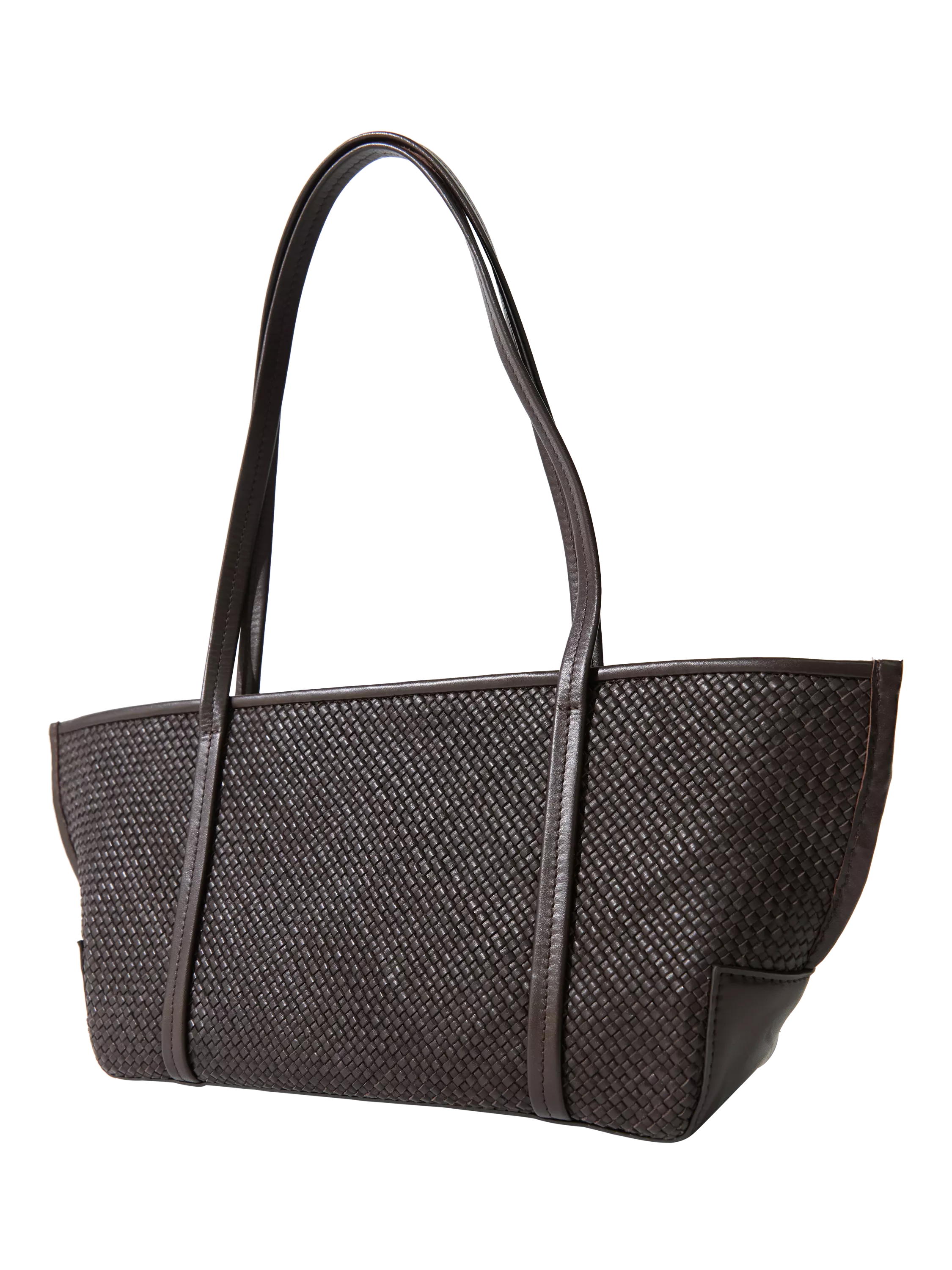 St. Agni woven slim bateau tote bag in coffee, imported from the UK