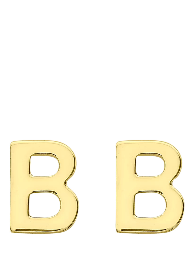 IBB Initial Letter Gold Stud Earrings