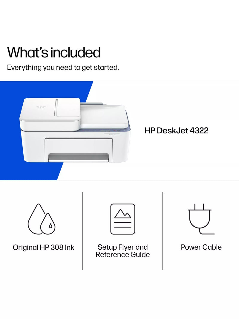 HP Deskjet 4322 all-in-one wireless printer in white (British brand)