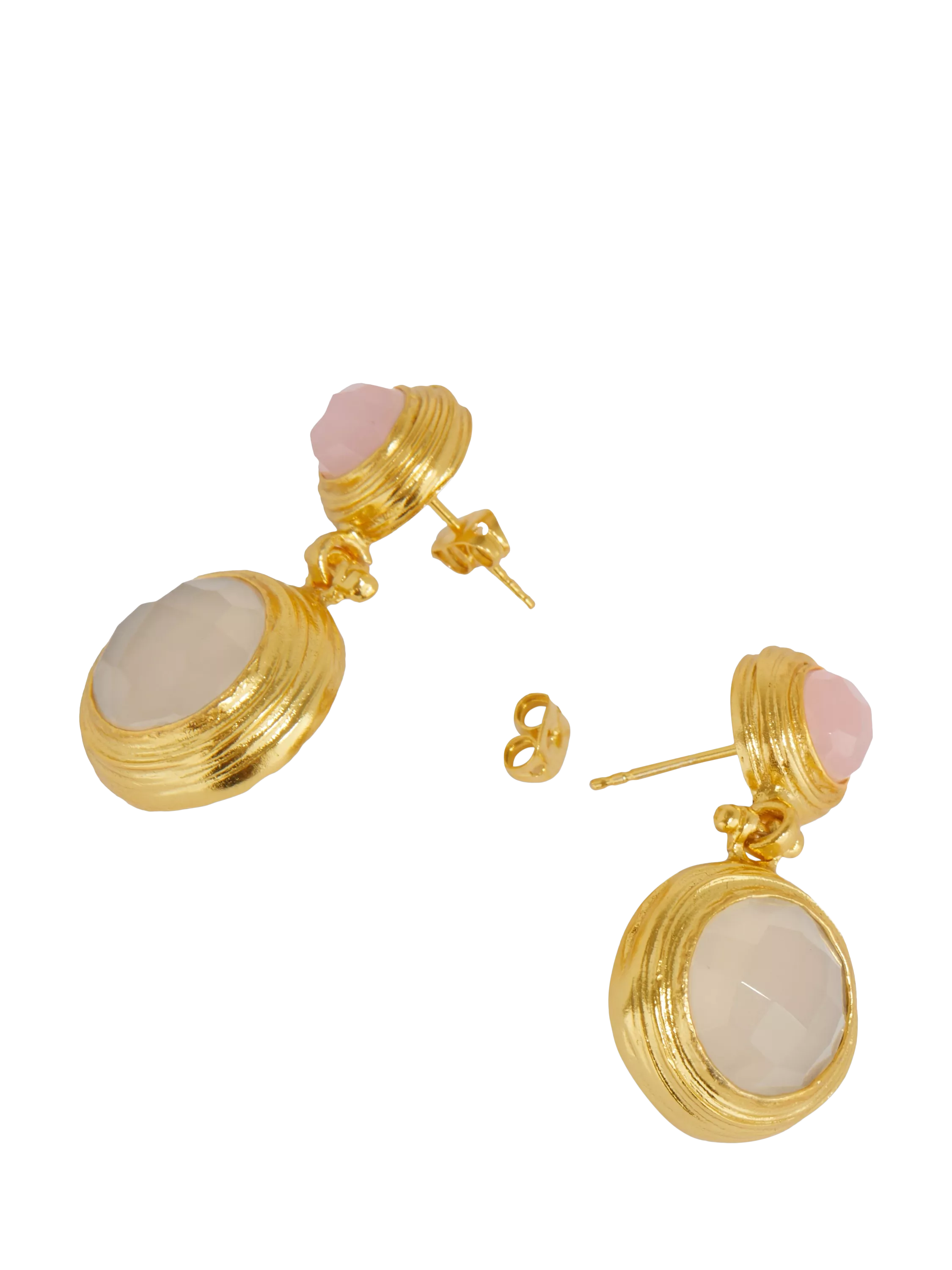 Ottoman Hands drop earrings rose quartz white chalcedony 3.8 cm - British product