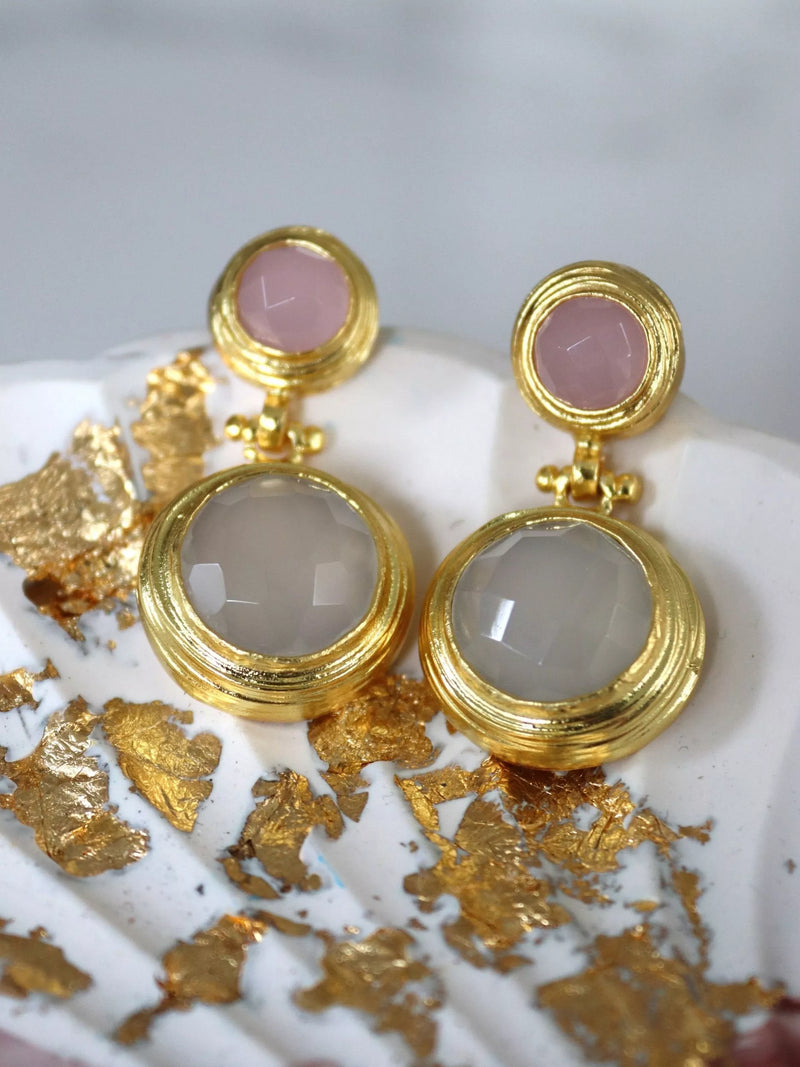 Ottoman Hands drop earrings rose quartz white chalcedony 3.8 cm - British product