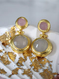 Ottoman Hands drop earrings rose quartz white chalcedony 3.8 cm - British product