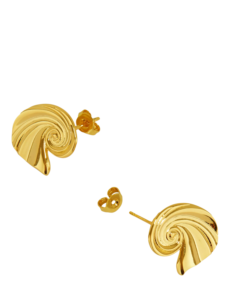 Ottoman Hands waterproof wave stud earrings gold (British brand)
