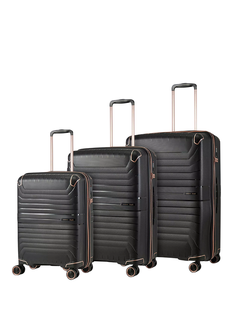 Rock Astrid 3-Piece Expandable 8-Wheel Suitcase Set, Black