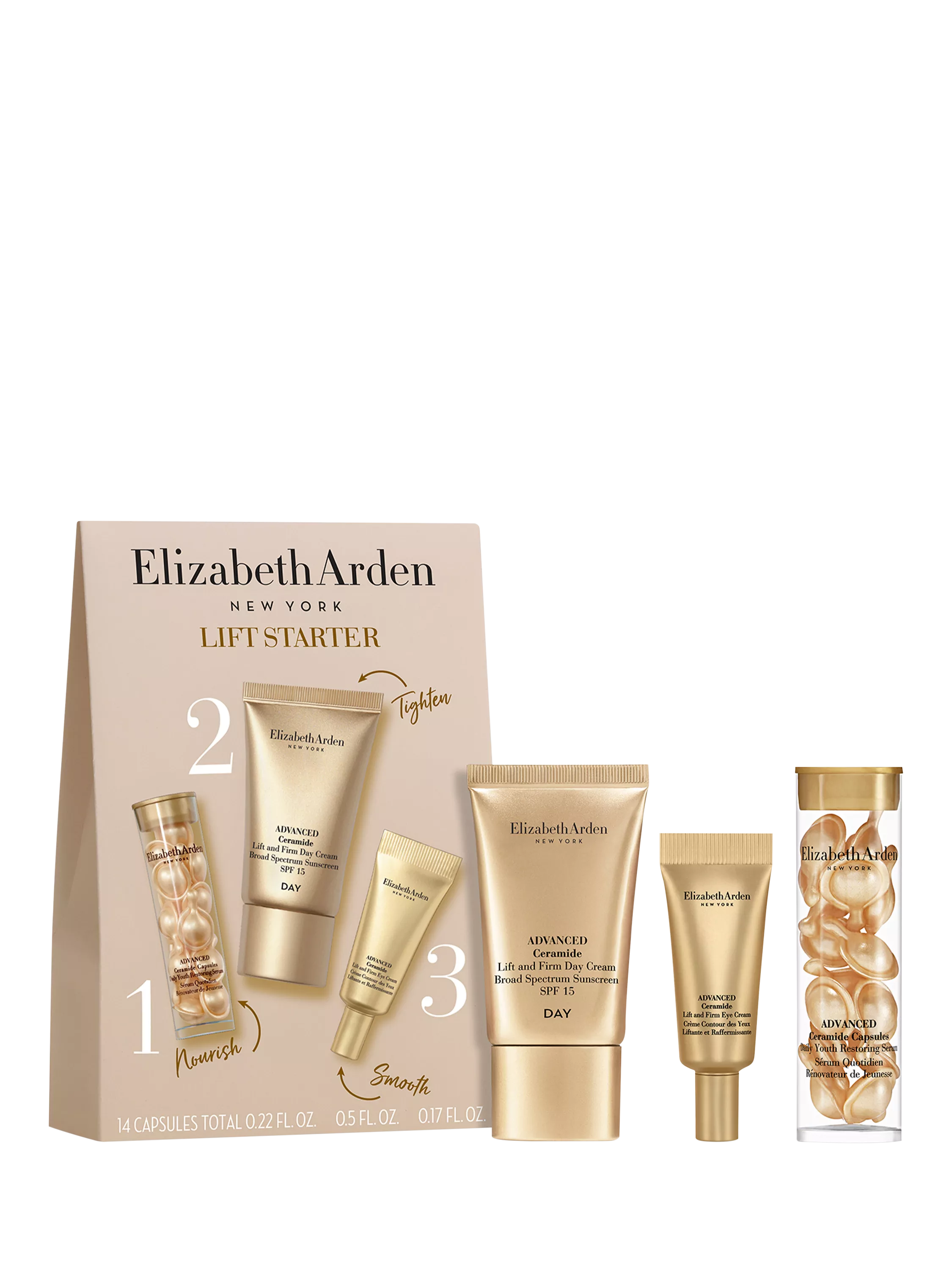 Elizabeth Arden Lift Starter skincare gift set with serum capsules - British product