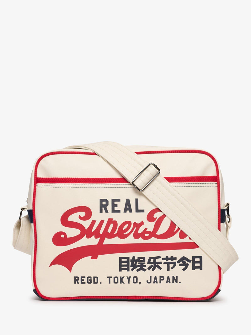 Superdry Retro Alumni Messenger Bag with adjustable strap, imported from the UK