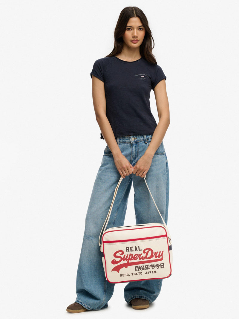 Superdry Retro Alumni Messenger Bag with adjustable strap, imported from the UK