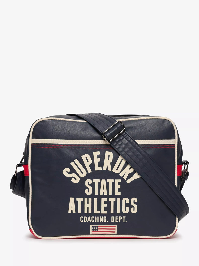 Superdry Retro Alumni Messenger Bag with adjustable strap, imported from the UK