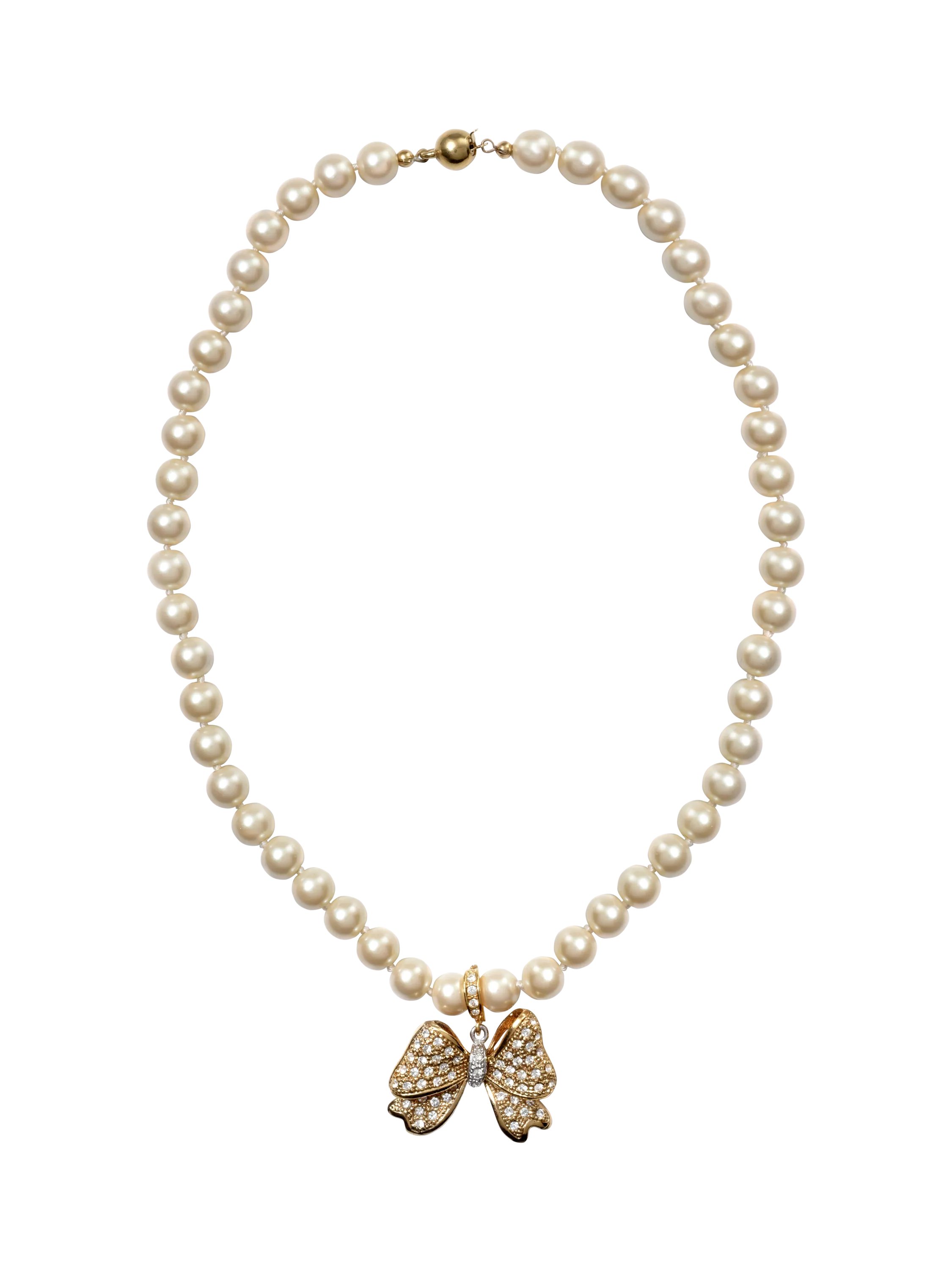 Eclectica pre-loved crystal bow pendant necklace gold (British brand)